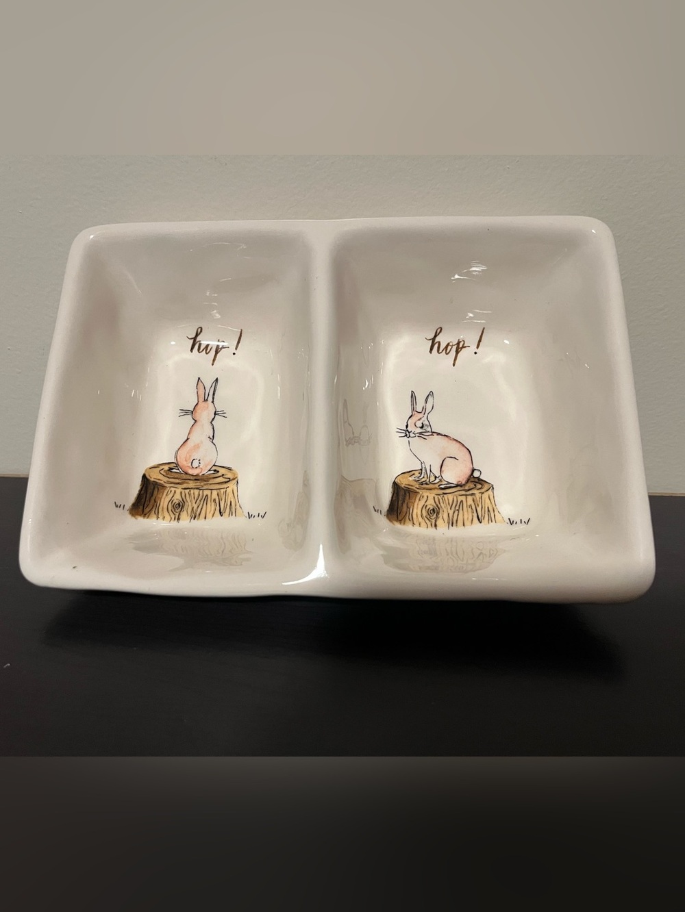 Rae Dunn “Hip! Hop!” Bunny Rabbit Divided Dish (Artisan Collection By Magenta)
